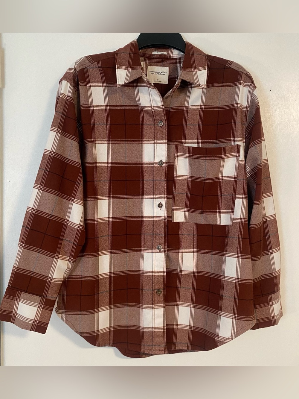 NWOT Abercrombie & Fitch Rust/Red Plaid Flannel Soft A&F Collection S Shacket